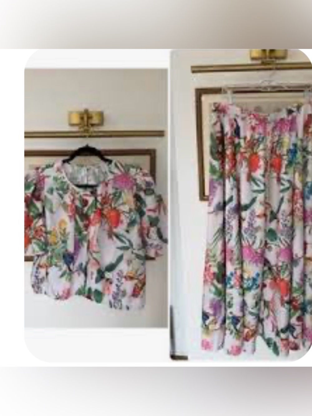 CALYPSO ST BARTH Blouse, Crop Bubble Sleeve & Floral Print Midi Skirt set Sz L